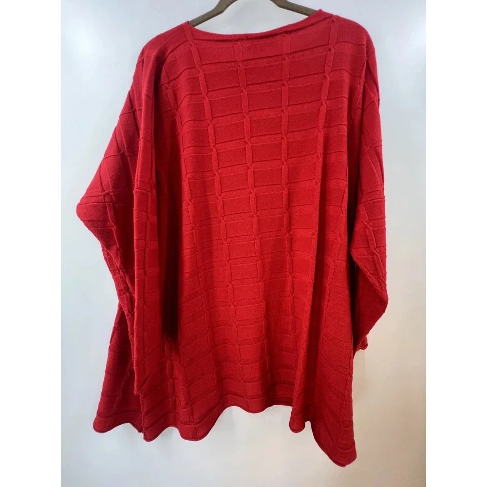 NWT eskandar Slim Sleeve Kaftan Sweater Long Plus O/S Red Silk Cashmere Textured